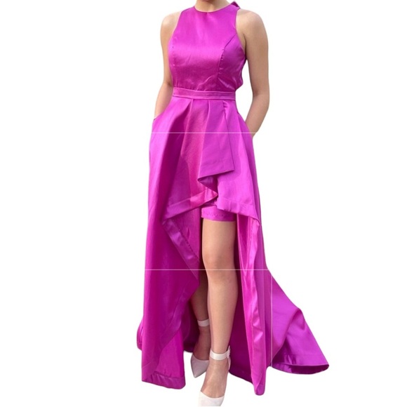 B. Darlin | Magenta Hi-Low Halter Formal Dress - Picture 4 of 15